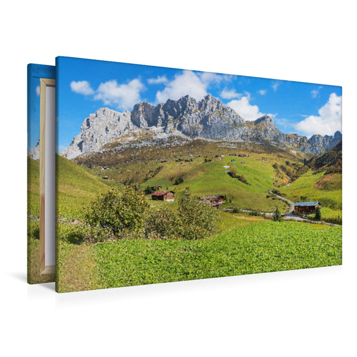 Premium Textil-Leinwand Premium Textil-Leinwand 120 cm x 80 cm quer Wanderweg nach Partnun Prättigau