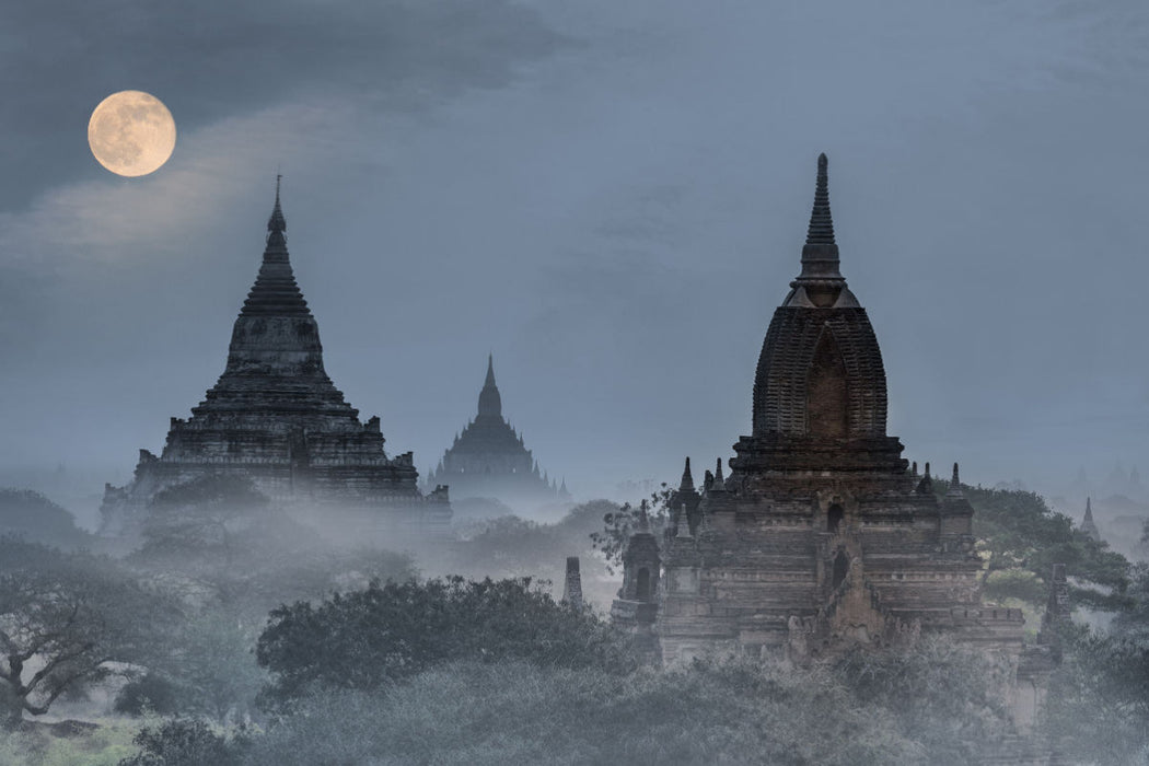 Toile textile premium Toile textile premium 120 cm x 80 cm paysage Pleine lune sur la plaine du temple de Bagan au Myanmar