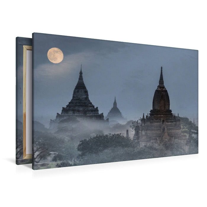 Toile textile premium Toile textile premium 120 cm x 80 cm paysage Pleine lune sur la plaine du temple de Bagan au Myanmar