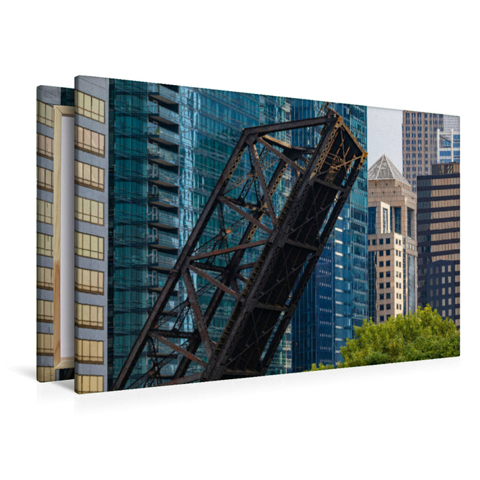 Premium Textil-Leinwand Premium Textil-Leinwand 120 cm x 80 cm quer Zugbrücke in Chicago