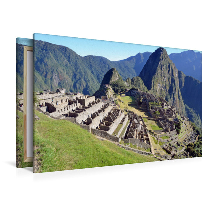 Premium Textil-Leinwand Premium Textil-Leinwand 120 cm x 80 cm quer Perus berühmteste Sehenswürdigkeit Machu Picchu (2430 m) mit dem Huayna Picchu (2720 m)