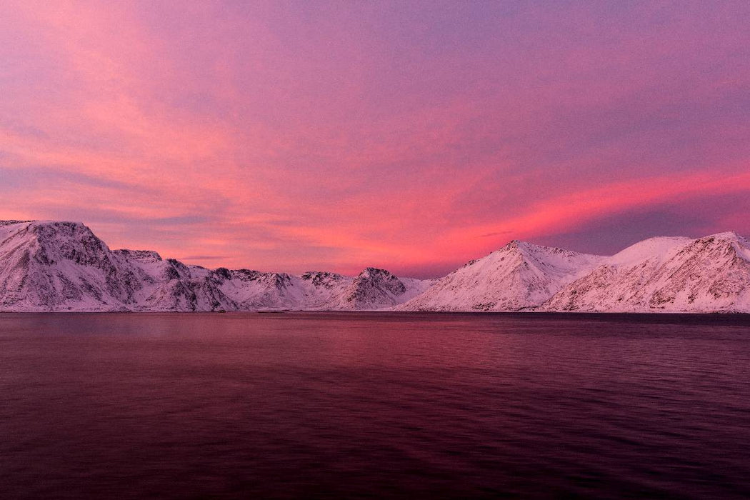 Toile textile premium Toile textile premium 120 cm x 80 cm paysage Coucher de soleil rouge dans le fjord entre Hammerfest et Øksfjord 