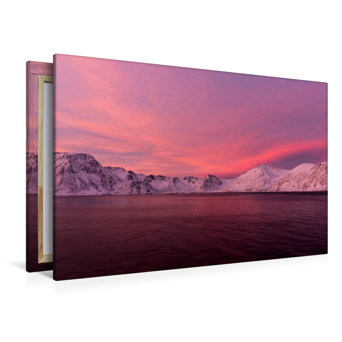 Toile textile premium Toile textile premium 120 cm x 80 cm paysage Coucher de soleil rouge dans le fjord entre Hammerfest et Øksfjord 