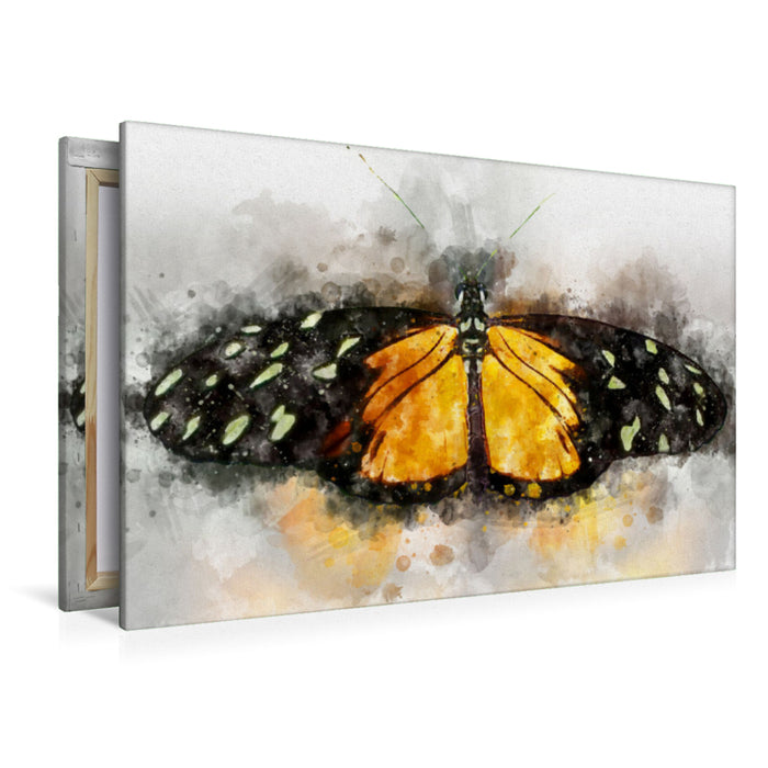 Toile textile premium Toile textile premium 120 cm x 80 cm paysage Aquarelle d'un papillon passiflore tigre 