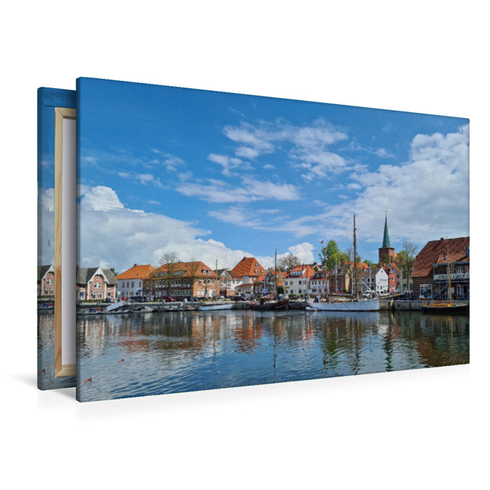 Premium Textil-Leinwand Premium Textil-Leinwand 120 cm x 80 cm quer Hafen Neustadt in Schleswig Holstein mit Spiegelung der Gebäude