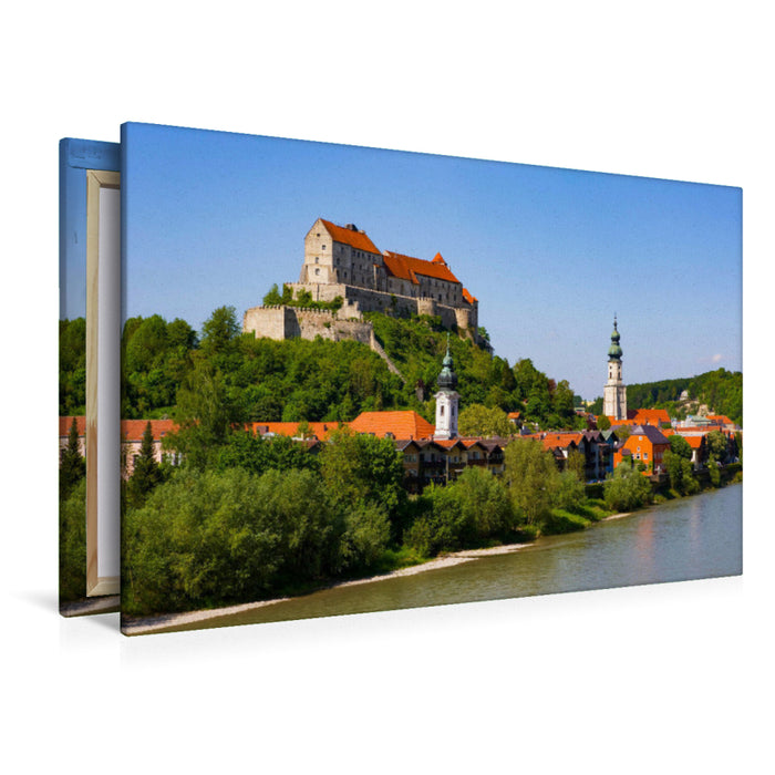 Premium Textil-Leinwand Premium Textil-Leinwand 120 cm x 80 cm quer Ein Motiv aus dem Kalender Burghausen Mittelalter an der Salzach