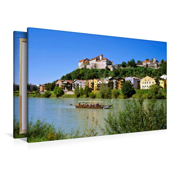 Premium Textil-Leinwand Premium Textil-Leinwand 120 cm x 80 cm quer Salzach mit Altstadt und Burg