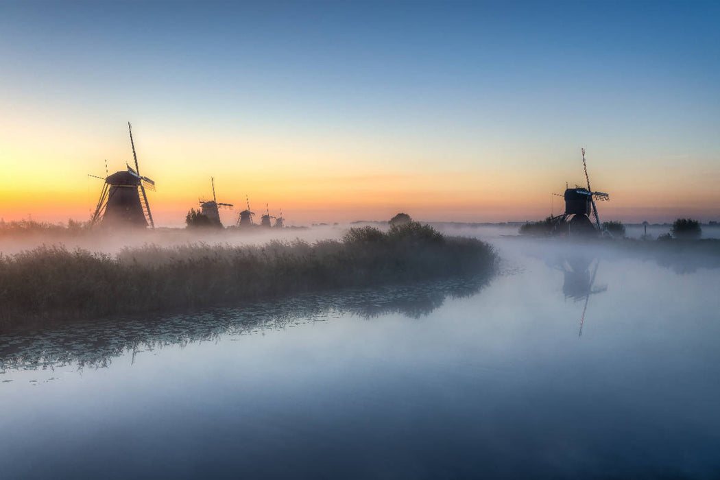 Toile textile haut de gamme Toile textile haut de gamme 120 cm x 80 cm paysage Aube à Kinderdijk 