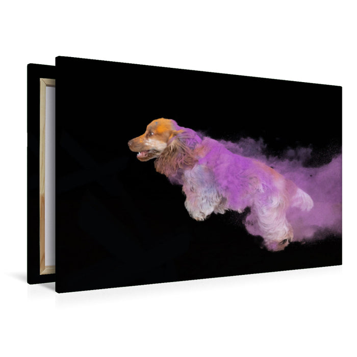 Premium textile canvas Premium textile canvas 120 cm x 80 cm landscape Cocker Spaniel puppy jumping 