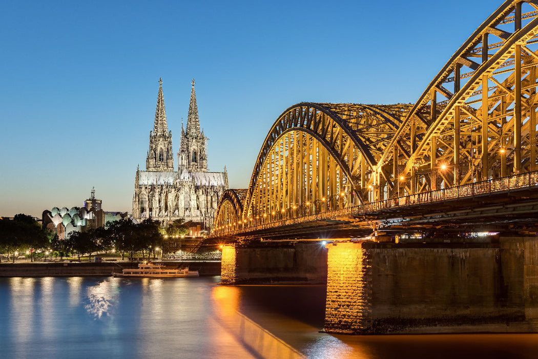 Premium textile canvas Premium textile canvas 120 cm x 80 cm across Cologne Cathedral and Hohenzollern Bridge 