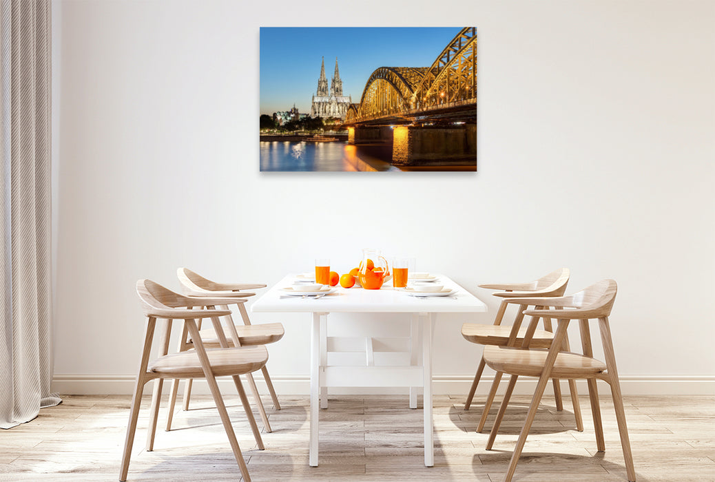 Premium textile canvas Premium textile canvas 120 cm x 80 cm across Cologne Cathedral and Hohenzollern Bridge 