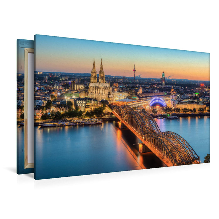 Premium textile canvas Premium textile canvas 120 cm x 80 cm landscape Cologne in the evening 