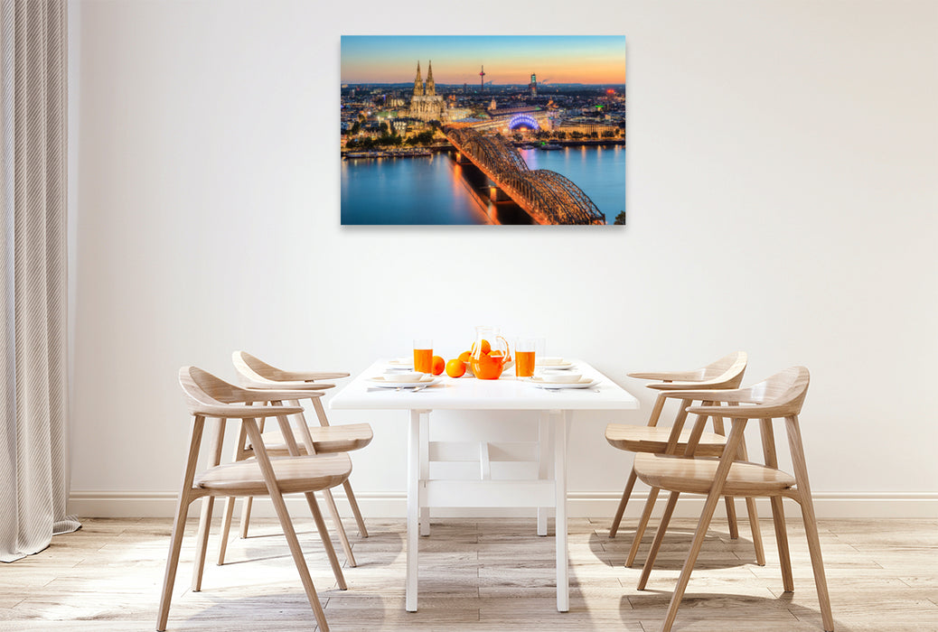 Premium textile canvas Premium textile canvas 120 cm x 80 cm landscape Cologne in the evening 