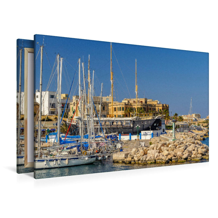 Premium textile canvas Premium textile canvas 120 cm x 80 cm across sailing boats in the Msida Yacht Marina 