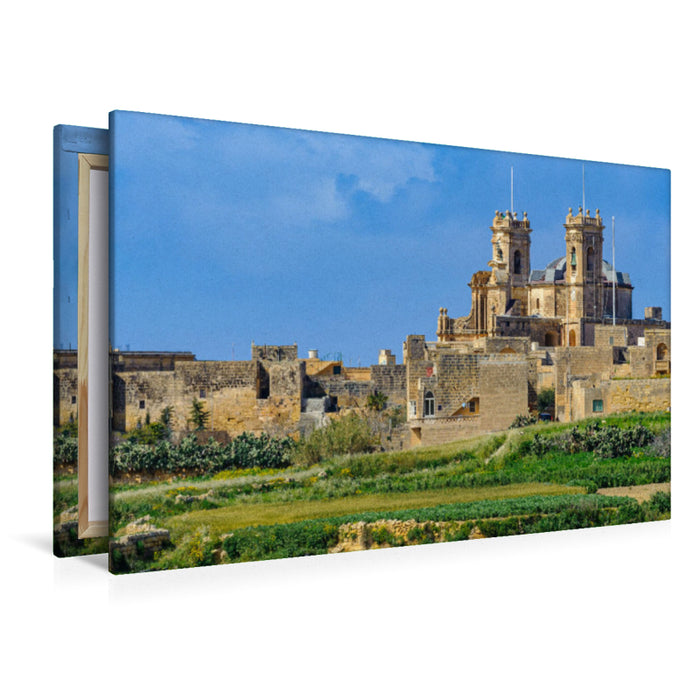 Premium textile canvas Premium textile canvas 120 cm x 80 cm landscape View from the Ta Pinu Basilica on Gharb 