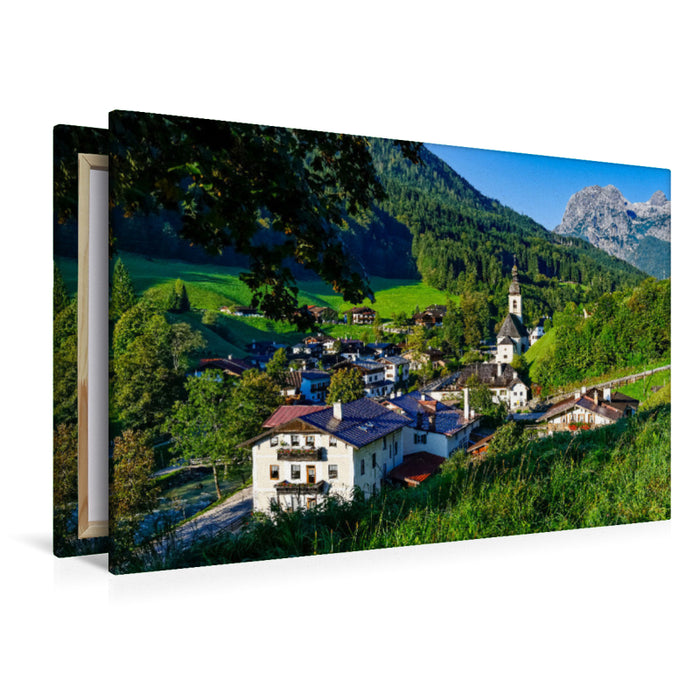 Premium textile canvas Premium textile canvas 120 cm x 80 cm landscape view of the town of Ramsau 