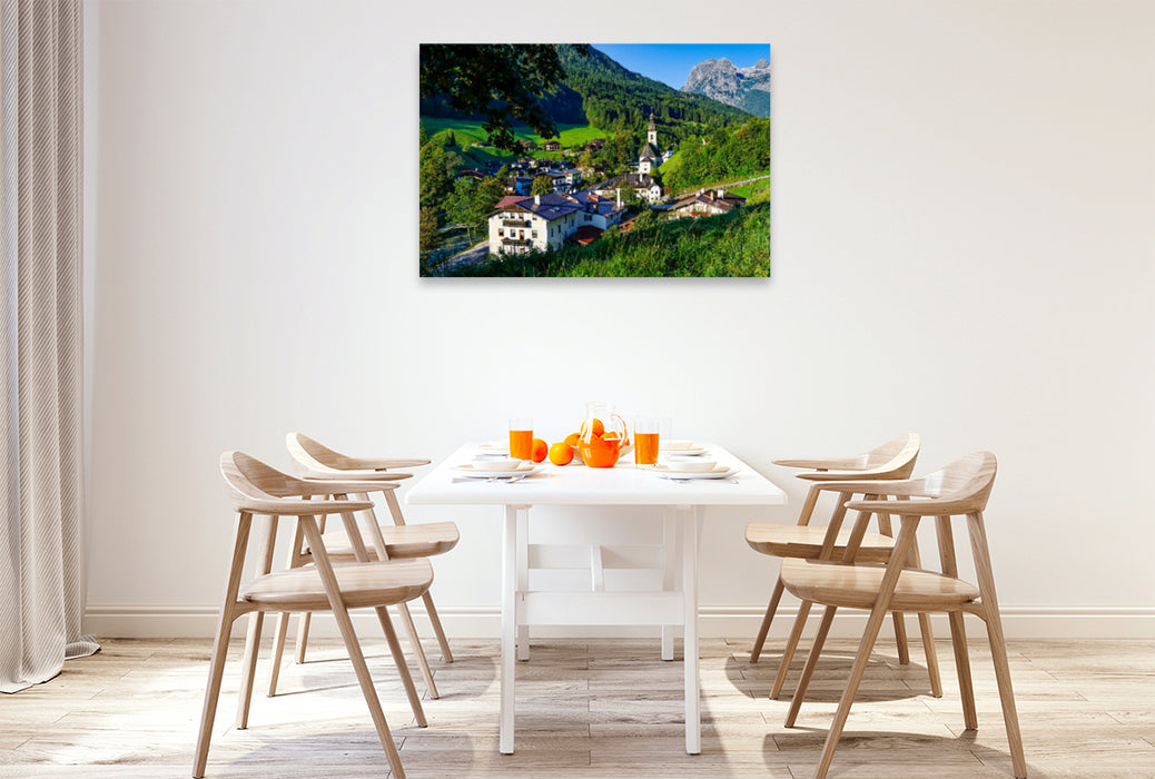 Premium textile canvas Premium textile canvas 120 cm x 80 cm landscape view of the town of Ramsau 