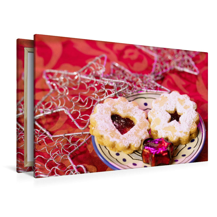 Premium textile canvas Premium textile canvas 120 cm x 80 cm landscape Still life with Christmas cookies 