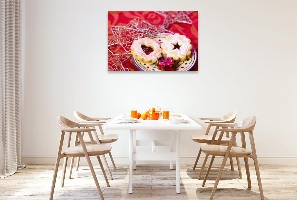 Premium textile canvas Premium textile canvas 120 cm x 80 cm landscape Still life with Christmas cookies 