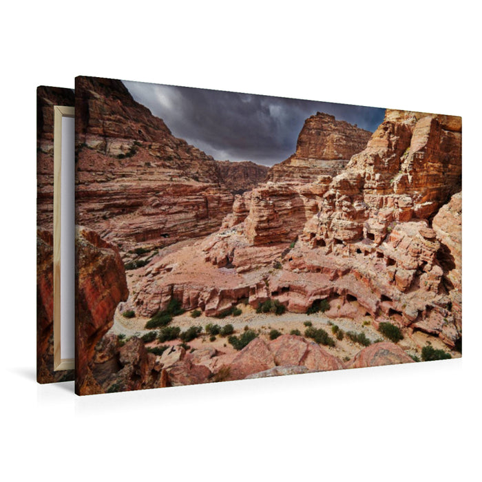 Premium textile canvas Premium textile canvas 120 cm x 80 cm across simple cave graves in a rocky landscape 