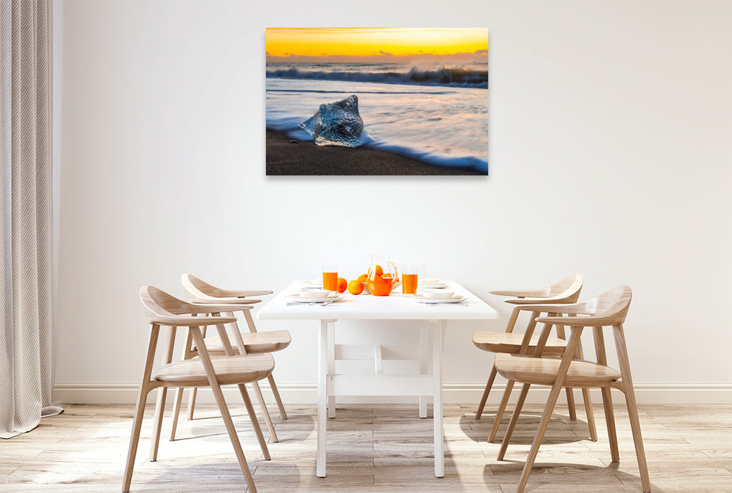 Premium textile canvas Premium textile canvas 120 cm x 80 cm landscape Jökulsárlón glacier ice on the black beach 