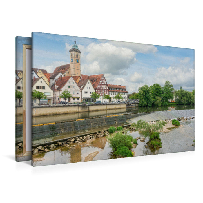 Premium Textil-Leinwand Premium Textil-Leinwand 120 cm x 80 cm quer Blick über den Neckar auf Nürtingen
