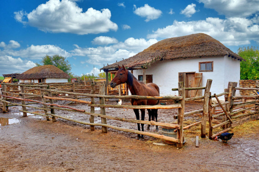 Premium textile canvas Premium textile canvas 120 cm x 80 cm across Historical Cossack homestead in the MA Sholokhov museum complex on the Upper Don 