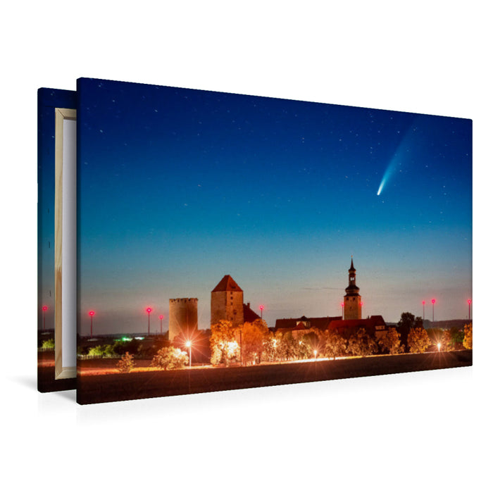 Premium textile canvas Premium textile canvas 120 cm x 80 cm landscape Querfurt Castle with comet 