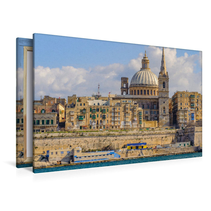 Premium Textil-Leinwand Premium Textil-Leinwand 120 cm x 80 cm quer Blick auf die Skyline von Valetta