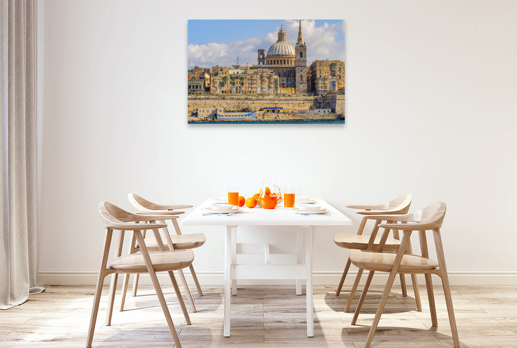 Premium textile canvas Premium textile canvas 120 cm x 80 cm landscape view of the skyline of Valetta 