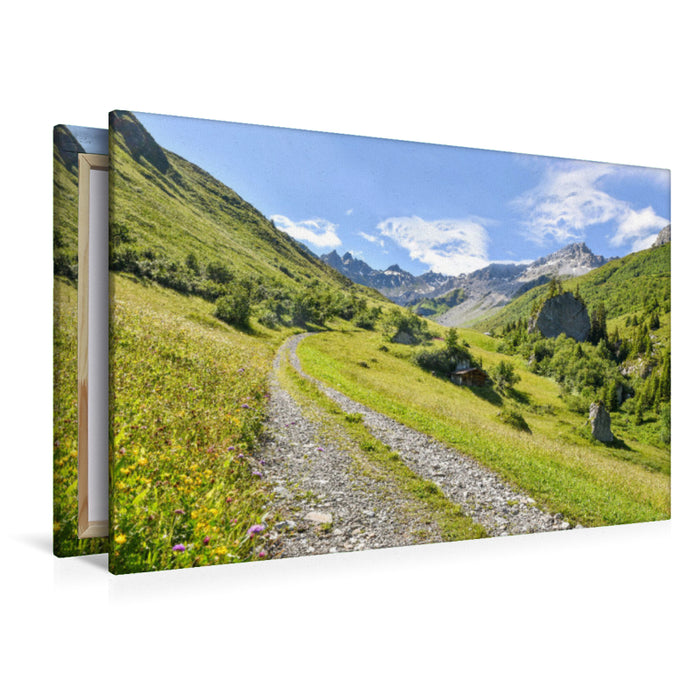 Premium textile canvas Premium textile canvas 120 cm x 80 cm landscape Gafiertal Graubünden 