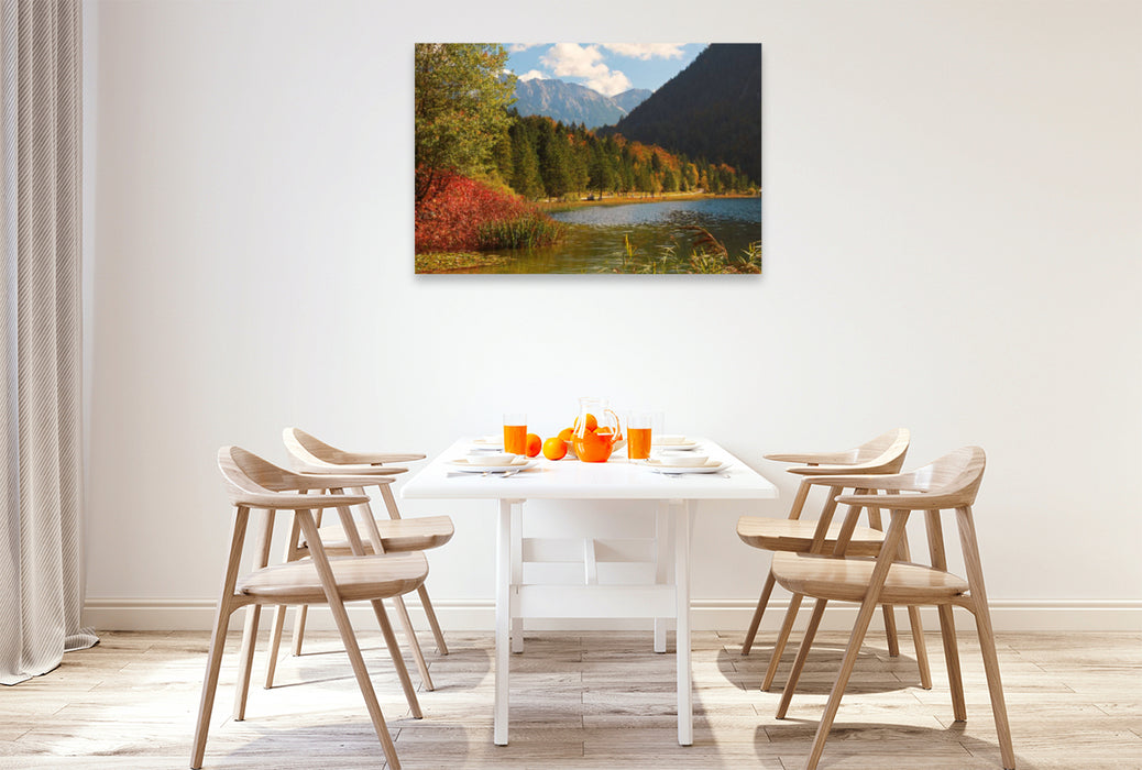 Premium textile canvas Premium textile canvas 120 cm x 80 cm across Ferchensee Mittenwald 