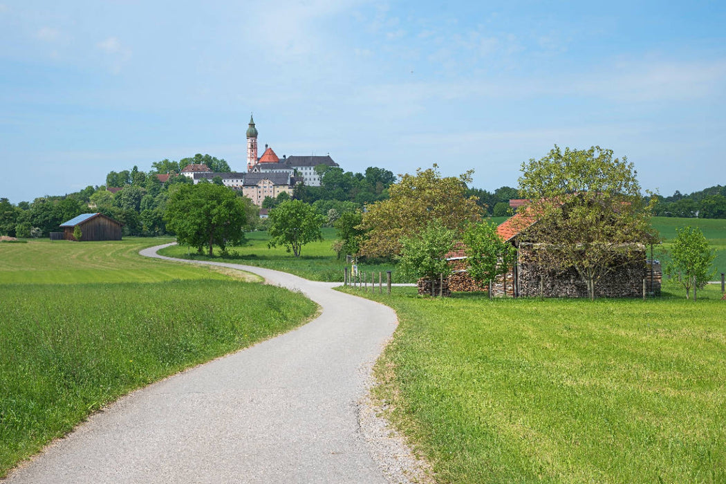 Premium textile canvas Premium textile canvas 120 cm x 80 cm across hiking trail to Andechs Monastery 