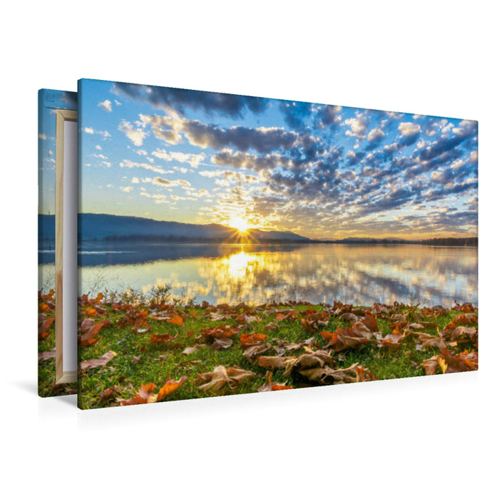 Premium textile canvas Premium textile canvas 120 cm x 80 cm landscape Autumn lights on the lakeshore 