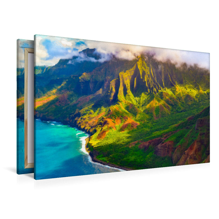 Premium textile canvas Premium textile canvas 120 cm x 80 cm landscape Colorful Napali Coast of Kauai, Hawaii, USA 