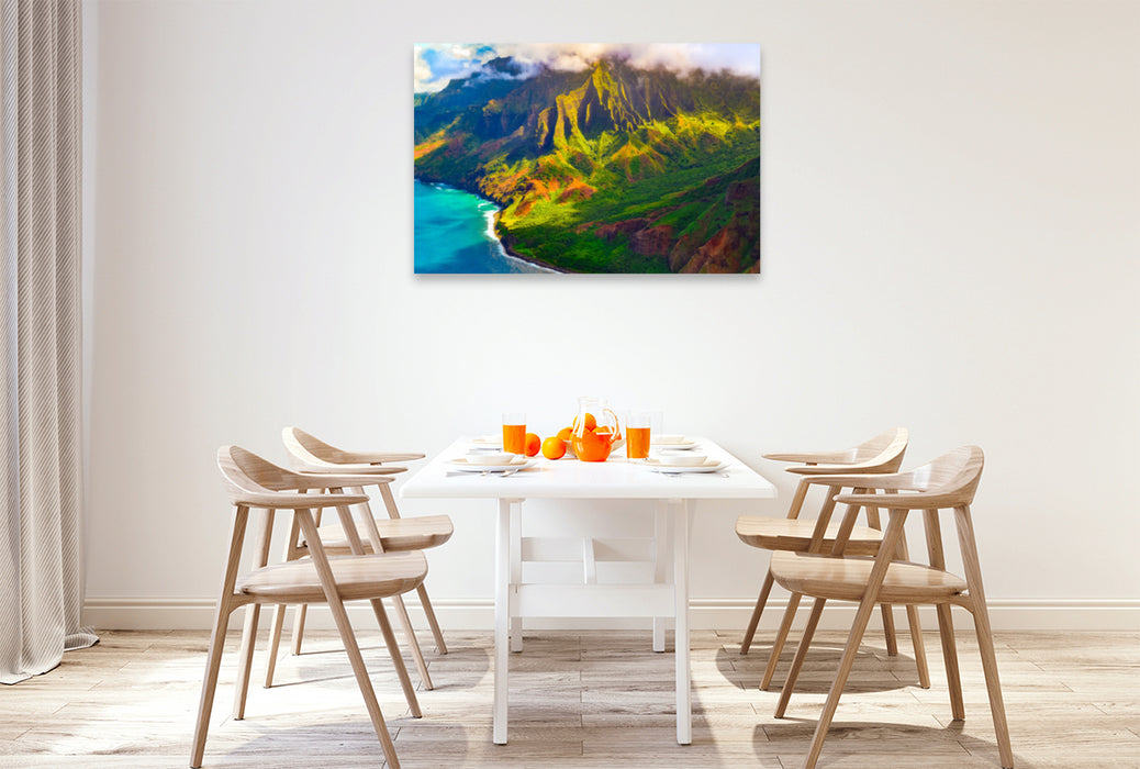 Premium textile canvas Premium textile canvas 120 cm x 80 cm landscape Colorful Napali Coast of Kauai, Hawaii, USA 