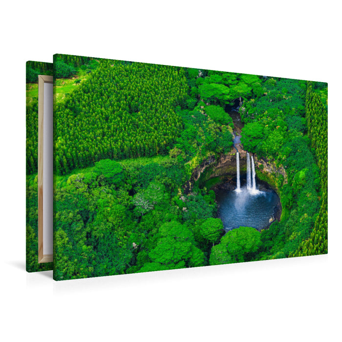 Premium Textil-Leinwand Premium Textil-Leinwand 120 cm x 80 cm quer Luftaufnahme der Wailua Wasserfälle in Kauai, Hawaii, USA