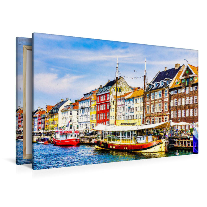 Premium textile canvas Premium textile canvas 120 cm x 80 cm landscape Copenhagen Nyhavn district 