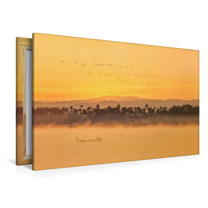 Premium textile canvas Premium textile canvas 120 cm x 80 cm landscape Myanmar: Morning mood at Ayeyarwady 