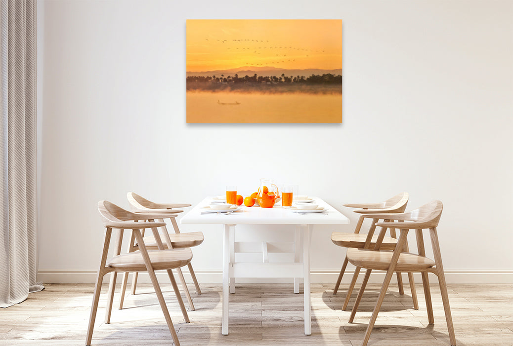 Premium textile canvas Premium textile canvas 120 cm x 80 cm landscape Myanmar: Morning mood at Ayeyarwady 