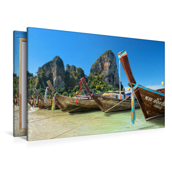 Premium textile canvas Premium textile canvas 120 cm x 80 cm landscape Thailand: Longtail boats in Krabi 