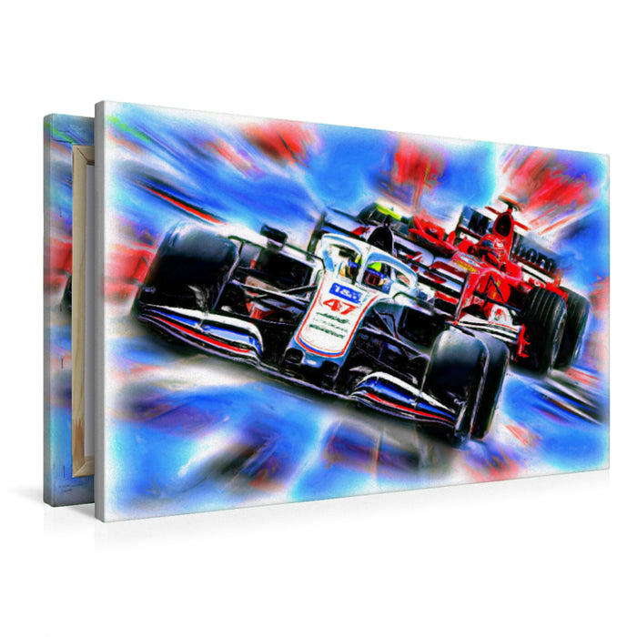 Premium Textil-Leinwand Premium Textil-Leinwand 90 cm x 60 cm quer Mick Schumacher und Vater Michael "Schumi" Schumacher