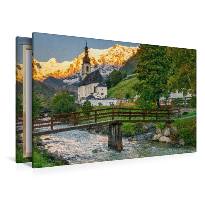 Premium Textil-Leinwand Premium Textil-Leinwand 120 cm x 80 cm quer Der Malerwinkel mit glühenden Bergen