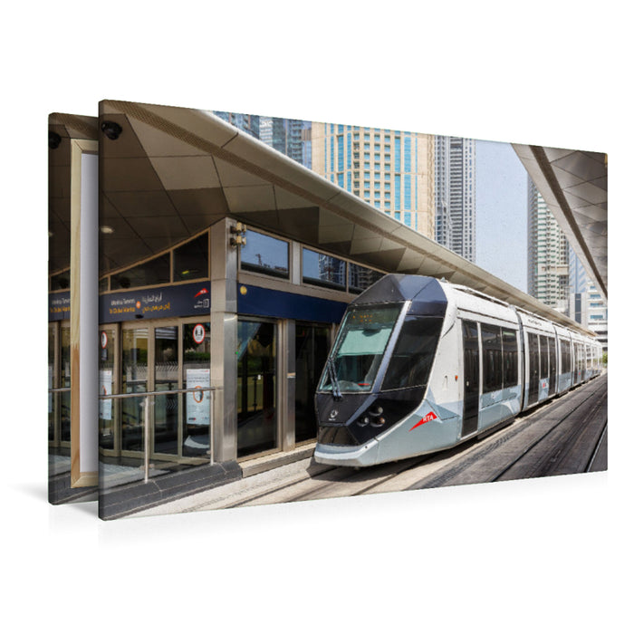 Premium Textil-Leinwand Premium Textil-Leinwand 120 cm x 80 cm quer Dubai Tram in den Vereinigten Arabischen Emiraten