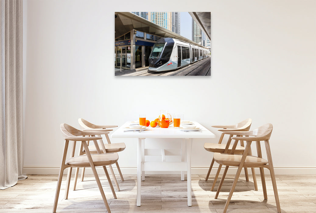 Premium Textil-Leinwand Premium Textil-Leinwand 120 cm x 80 cm quer Dubai Tram in den Vereinigten Arabischen Emiraten