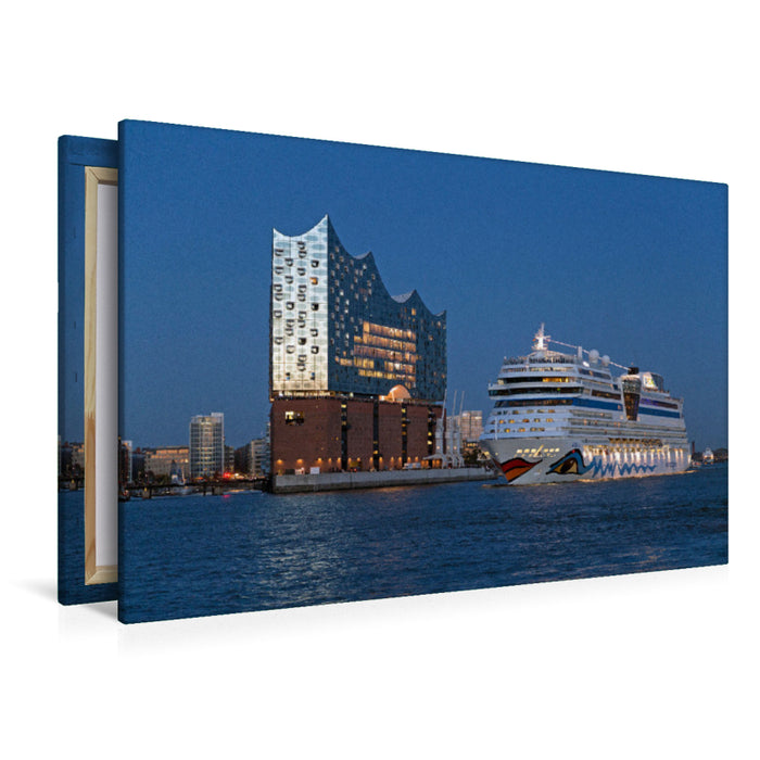 Premium Textil-Leinwand Premium Textil-Leinwand 120 cm x 80 cm quer Kreuzfahrtschiff vor Elbphilharmonie, Hamburg