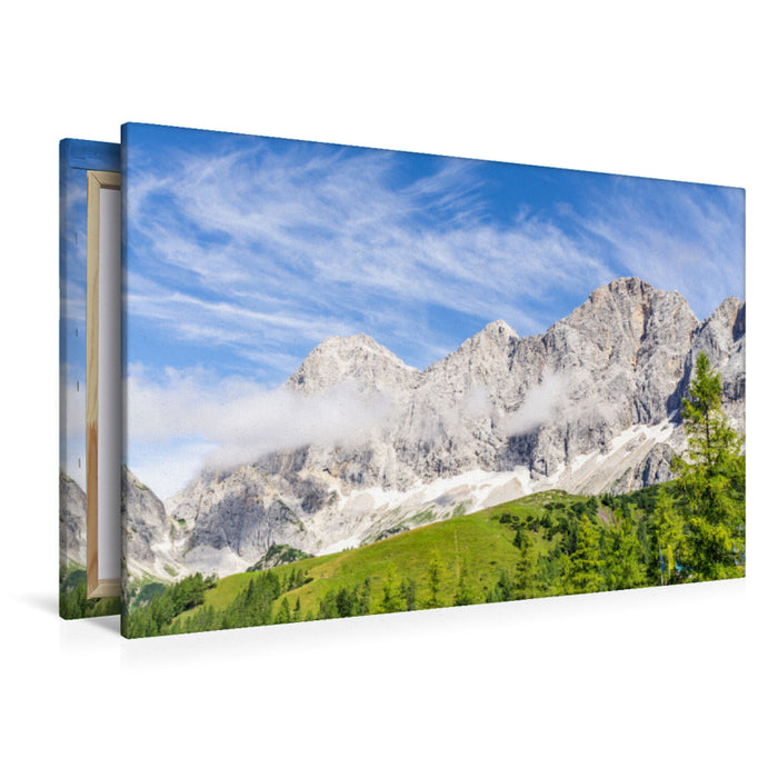 Premium Textil-Leinwand Premium Textil-Leinwand 120 cm x 80 cm quer Blick zum Dachstein