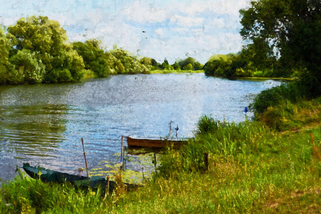 Premium textile canvas Premium textile canvas 120 cm x 80 cm landscape Boats on the banks of the Havel. Havelland impressions. 