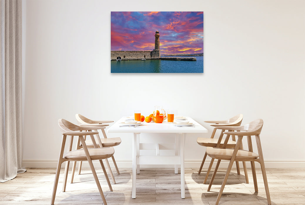 Premium textile canvas Premium textile canvas 120 cm x 80 cm landscape Lighthouse Rethymno 