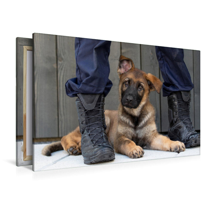 Premium textile canvas Premium textile canvas 120 cm x 80 cm landscape Sweet Little Police Dog 